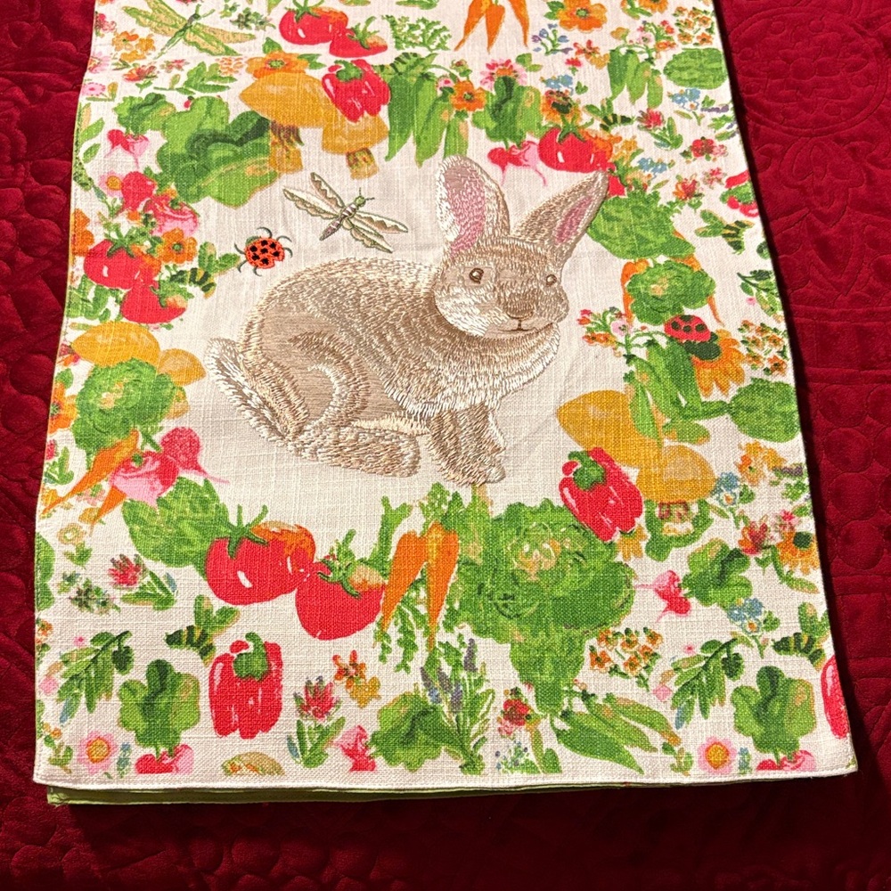 Pier 1 Embroidered Bunny Easter Print Table Runner